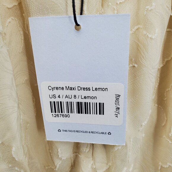 Princess Polly Cyrene Maxi Dress Women Size US 4 NWT Asymmetrical Hem Lemon - Picture 6 of 14